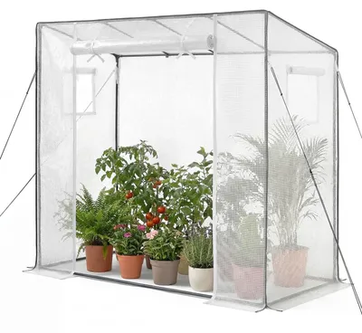 Produktbild von Gewächshaus - Tomatenhaus Foliengewächshaus 195 x 77 x 146/168 cm - Pulverbeschichteter Stahlrahmen - PE-Abdeckung - Aufrollbare Reißverschlusstür - 2 Fenster - Für Außenbereich