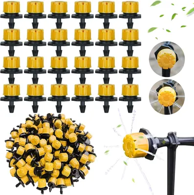 Produktbild von 200 Stück 1/4"-Bewässerungströpfchen, verstellbare Tropfbewässerungströpfchen für Pflanzen, Garten, Gewächshaus, Gemüsebeet, Rasen, Gelb