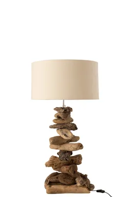 Produktbild von J-Line Lampe+Schirm Treibholz Naturell/Weiss Small