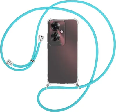 Produktbild von Handykette Backcover-Schutzhülle mit Band (Metall silberfarben) für Oppo Reno11 F 5G - türkis
