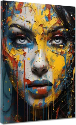 Produktbild von Frau abstrakt Face Pop Art Leinwandbild Wandbild Kunstdruck XL Wanddeko: 75x100x4cm