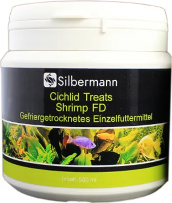 Produktbild von Silbermann Cichlid Treats FD Shrimp - sonnengetrocknete Shrimps als Ergänzungsfutter für Fische und Schildkröten (500 ml), SIS 201
