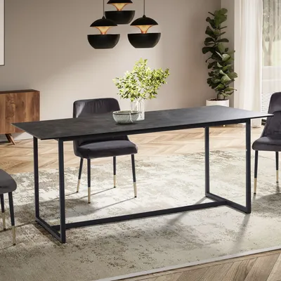 Produktbild von FineBuy Esstisch 180 × 90 cm – Glas-Keramik Tischplatte Schwarz – moderner Esstisch mit Metallgestell – kratzfest hitzebeständig & pflegeleicht