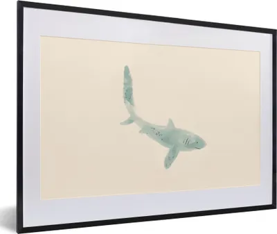 Produktbild von MuchoWow® MuchoWow® Gerahmtes Poster Fisch - Meer - Grau - Aquarell 60x40 cm - Poster mit zchwarzem Bilderrahmen - Schlafzimmer - Plakat in Rahmen - Drucken