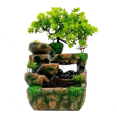 Immagine prodotto di Fontana da tavolo - Cascata da interno - Illuminazione LED con cambio di colore - Resina intagliata a mano - 18x15x30 cm - Spina UE 220–240 V - Verde