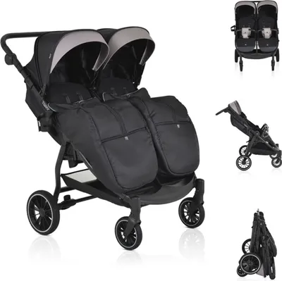 Produktbild von Moni Zwillingskinderwagen TwinGo Getränkehalter, Fußabdeckung, Hinterradbremse schwarz