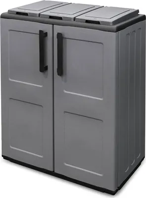 Produktbild von Abfallschrank für den Innen oder Außenbereich, Mobiltür 3 Taschen zu 2 Türen, 100%  Italy, 68x37h84 cm, graue Farbe