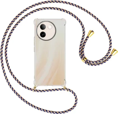 Produktbild von Handykette Backcover-Schutzhülle mit Band (Metall goldfarben) für vivo V30e 5G - blau+beige