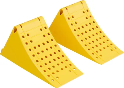 Image de XPOtool Lot de 2 Cales de roue – 470 x 200 x 230 mm – en HDPE robuste – Capacité max. 6,5 t – Sabot d’arrêt automobile pour Véhicule Remorque Voiture Camping-car Caravane – Bloque-roue Cales de frein