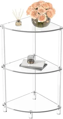 Productafbeelding van Kleine, transparante bijzettafel van acryl, met 3 niveaus, compact, waterbestendig, geschikt voor de slaapkamer