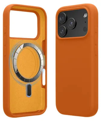 Produktbild von kwmobile Hülle kompatibel mit Apple iPhone 17 Pro Max Hülle - magnetisches Silikon Case kompatibel mit MagSafe - Cover gummiert Fruity Orange