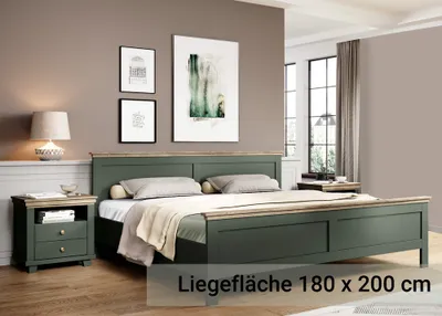 Produktbild von Doppelbett mit 2x Nachttisch, Liegefläche 180 x 200 cm EPSOM-83 in grün mit Lefkas Eiche Nb., B/H/T: ca. 315,5/88,5/211,5 cm