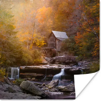 Produktbild von MuchoWow® Poster Herbst - Landschaft - Haus 75x75 cm - Wand Dekoration
