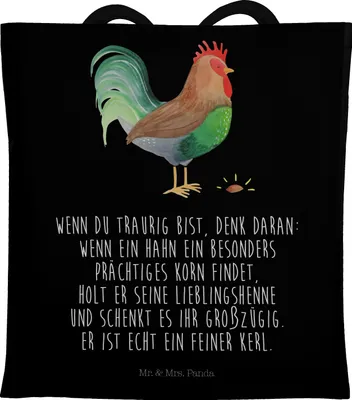 Produktbild von Mr. & Mrs. Panda Shopping Tasche Hahn Korn - Schwarz - Geschenk, Schultasche, Henne, Eier, Jutebeutel, Bauernhof, Tote Bag, Beutel, Laptoptasche, Natur