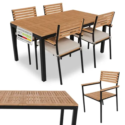 Produktbild von Juskys Akazienholz Gartengarnitur Rhodos - Tisch, 4 Stühle & Auflagen - Gartenmöbel Holz
