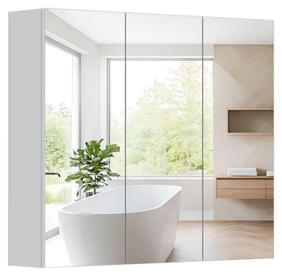3-türiger Spiegelschrank 70x60 cm, verstellbarer Boden, weiß