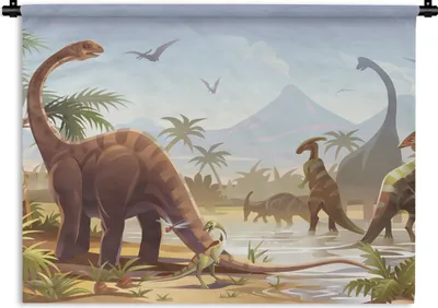 Produktbild von MuchoWow® Wandteppich Wandbehang Dinosaurier - Landschaft - Tropisch - Kinder - Jungen 150x112.50 cm Tapisserie Dekoration Wandtuch - Wanddecke - Wandteppiche