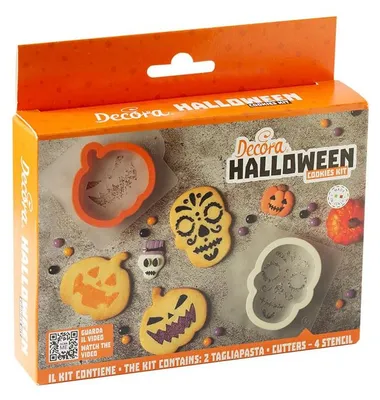 Halloween-Ausstechset, 2 Formen Kürbis & Totenkopf, 4 Schablonen, Kunststoff