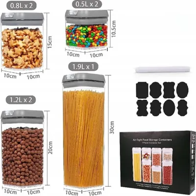 Immagine prodotto di Set di barattoli Montessa 7 pezzi ermetici e impilabili - Scatole da cucina senza BPA per pasta, riso, muesli e farina