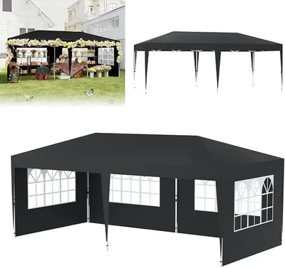 Produktbild von Faltpavillon 3x6 Gartenzelt Faltbar Partyzelt mit Tragetasche & Erdanker, Pavillon Outdoor mit 6 Seitenwänden, Wasserdicht & UV-Schutz, Höhenverstellbar Gartenpavillon(Anthrazit)