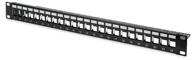 Produktbild von Digitus Modulares Patch Panel, 24-Port, Rackeinbau, 1U, Schwarz, 483 mm, 1,5 mm, 560 mm