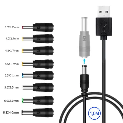Produktbild von 8 in 1 Universal USB Stromkabel zu DC 5,5 * 2,1mm 6,4*4,4mm Klinke 5V Ladekabel, USB A Stromkabel auf Hohlstecker Kabel,Für Router Raiserapparat TVBox