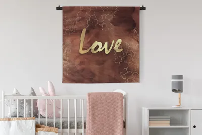 Produktbild von MuchoWow® Wandteppich Wandbehang Zitat - Liebe - Braun - Gold 90x90 cm Tapisserie Dekoration Wandtuch - Wandaufhänger
