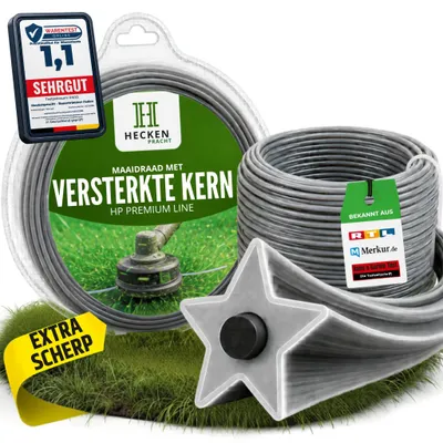Trimmerdraad 2,4 mm x 100 m, Sternprofil, Mähfaden für Motorsense