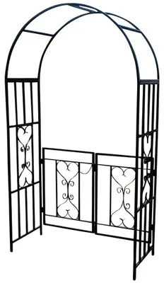 Produktbild von ALEOS. Eleganter XXL Rosenbogen Rankhilfe Pergola mit Tür Gartentür Gartentor aus Metall schwarz Modell 5044-G