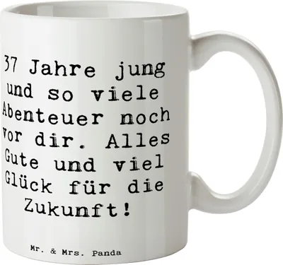 Produktbild von Mr. & Mrs. Panda Kaffeetasse Spruch 37. Geburtstag Abenteuer - Weiß - Geschenk, Happy Birthday, Geburtstagsgeschenk, unvergesslich, Teetasse, Lächeln, Tasse, Lebensjahr