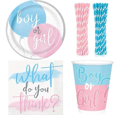 Produktbild von Einweggeschirr Babyparty Deko neutral Junge Mädchen Partyset Boy or Girl Baybshower Dekoration