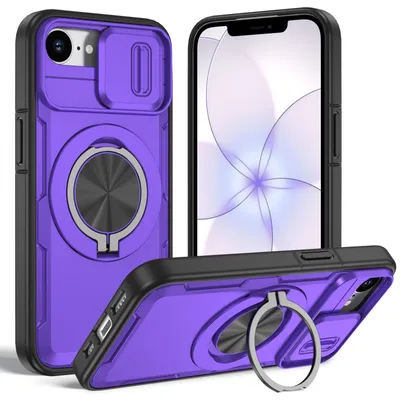 Produktbild von Magnetische Hülle für iPhone 16e /iPhone 17e, Militär Stoßfest Handyhülle mit Kameraschutz und Ringhalter Ständer Lila