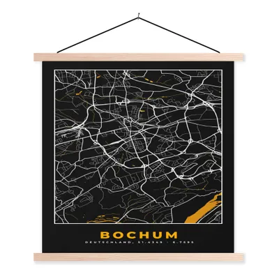 Produktbild von MuchoWow® Textilposter Bochum - Stadtplan - Karte - Gold - Deutschland 40x40 cm mit holzfarbenen Rahmen - Posterleiste