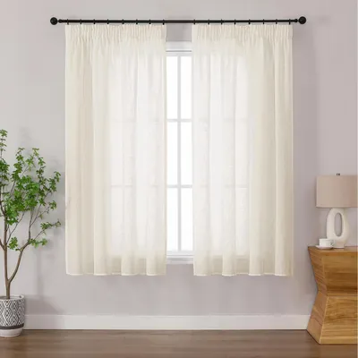 Obrázek produktu pro Záclony s vzhledem lnu, poloprůhledné, s volánkovou stuhou, sada 2 kusů, béžové, 137x140 cm
