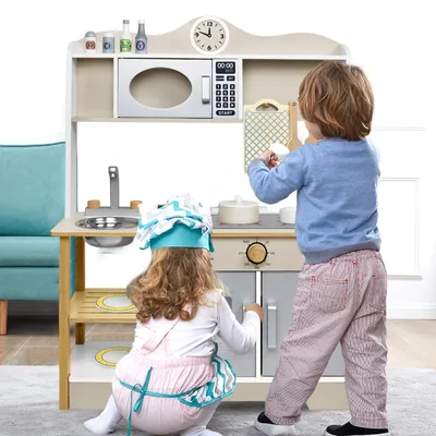 Produktbild von YZNAHRE Kinderküche Spielküche Holz mit Herd&Mikrowelle &Wasserhahn&Spüle und Küchen-Zubehör Spielzeugküche Kinder Küche Spielzeug für ab 3 Jahren Kinder, 65x24x85cm