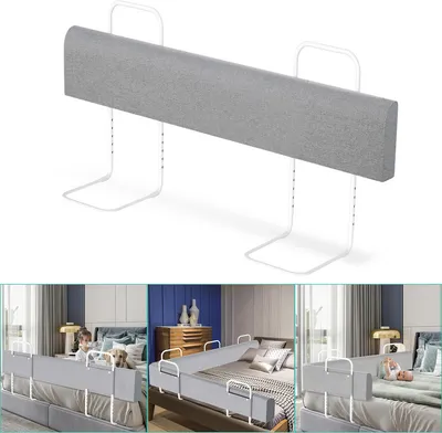Produktbild von Jayseuw 150cm Bettgitter Bettschutzgitter Kinderbettgitter für Kinder Höhenverstellbar 5-Loch Rausfallschutz Babybettgitter für Familienbett und Kinderbett Grau