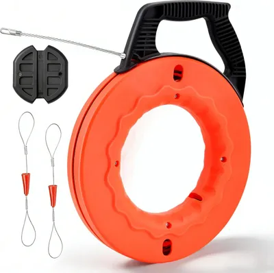 Produktbild von Kabelziehband - Glasfaser Einziehhilfe - 30 m - 5 mm - Für Leerrohre/Kanäle - Mit Trommel - Orange/Schwarz