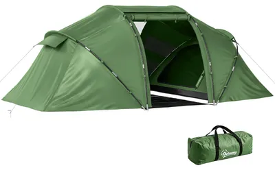 Produktbild von Outsunny Tunnelzelt für 4 Personen, Campingzelt mit Tür, Bodenplane Grün