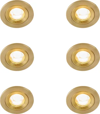 Produktbild von QAZQA - Set mit 6 modernen Bad I Badezimmer Außen Einbaustrahlern Gold I Messing Rund IP44 - Xena I Außenbeleuchtung - Aluminium - LED geeignet GU10