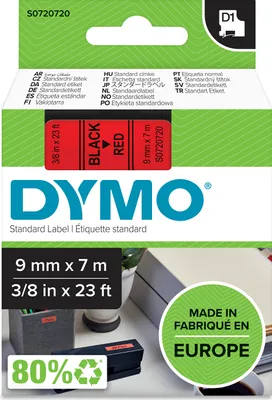 Produktbild von DYMO Original D1-Etikettenband | schwarz auf rot | 9 mm x 7 m | selbstklebendes Schriftband | für LabelManager-Beschriftungsgerät