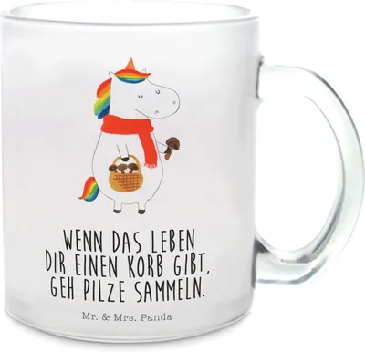 Produktbild von Mr. & Mrs. Panda Tee Tasse Einhorn Pilz - Transparent - Geschenk, Trinkglas, Unicorn, Motivation, Pott, Häferl, Pilze, Spruch, Einhörner, Teeglas, Teetasse