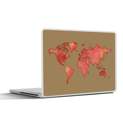 Produktbild von MuchoWow® Laptop Aufkleber Sticker Cover Weltkarte - Rot - Aquarell 36.5x27.5 cm - Laptop-Sticker