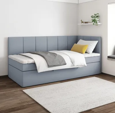 Produktbild von Boxspringbett POLA 80x200 cm, T25 Topper, Kinderbett, Jugendbett, Einzelbetten, Bett, Stauraum Polsterbett, Matratze H3, RECHTS (Grau - Itaka 50)