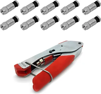 Produktbild von ARLI Kompressionszange + 10x F-Kompressionsstecker 7 – 7,5 mm – Crimpzange für SAT & Koaxialkabel wasserdicht