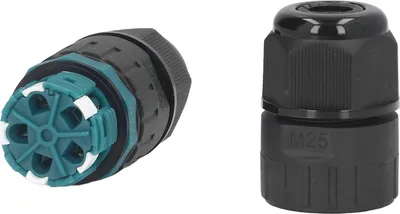 Imagen del producto de Conector impermeable IP68 para exteriores, con conexión rápida, diseño de paso recto, con 5 conductores y compatible con cables de 10 a 14 mm