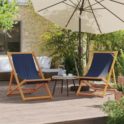 Immagine prodotto di Set di 2 sedie pieghevoli da spiaggia in tessuto, colore blu, ideali per giardino, terrazza e spazi esterni