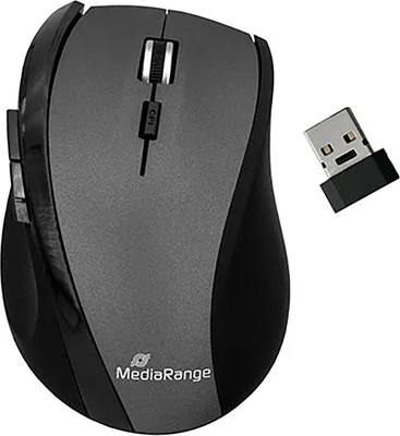 Produktbild von MediaRange MROS203, rechts, Optisch, RF Wireless, 1600 DPI, Schwarz, Grau