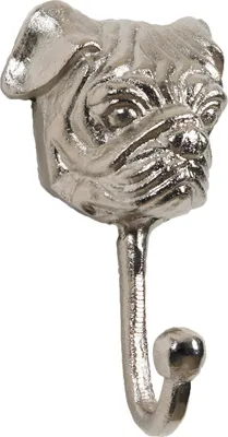 Produktbild von Wandgarderobe Kleiderhaken in silber Mops Hirschgeweih Hirschkopf Geweih Haken Wandhaken Aluminium Geweihhaken Wanddeko Dekoration Wandfigur Wandgeweih