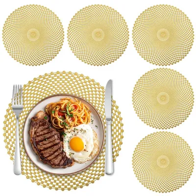 Immagine prodotto di Solidchoice - Set di 6 Sottopiatti Rotondi - Spirale Dorata, Impermeabili e Lavabili