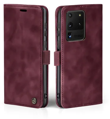 Produktbild von Handy Hülle für Samsung Galaxy S20 Ultra 5G Klapphülle Bookcase Flip Cover Handy Tasche Etui Farbe: Weinrot